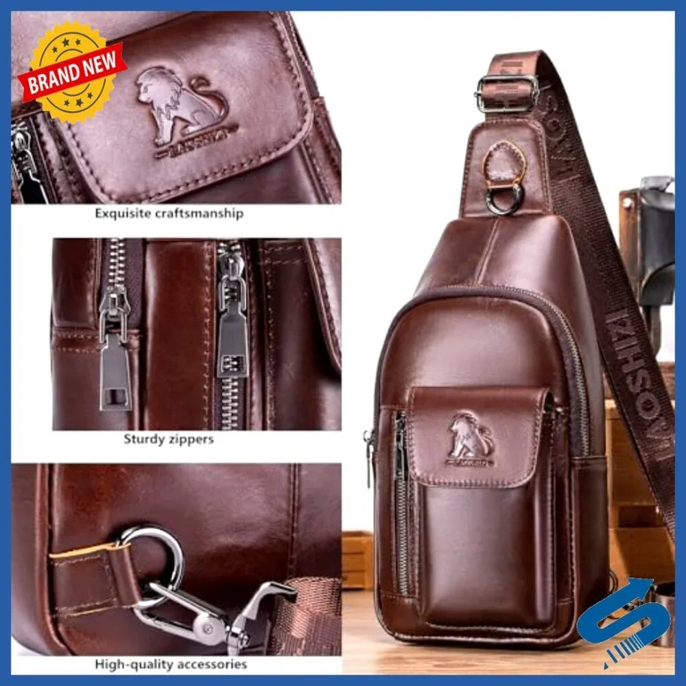 Genuine Leather Sling Backpack Crossbody Bag Adjustable Strap Men's Shoulder Bag